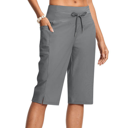 Pantalon capri décontracté à cordon de serrage pour femme, longueur genou