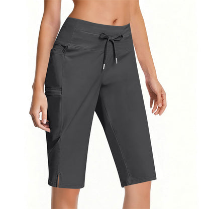 Pantalon capri décontracté à cordon de serrage pour femme, longueur genou