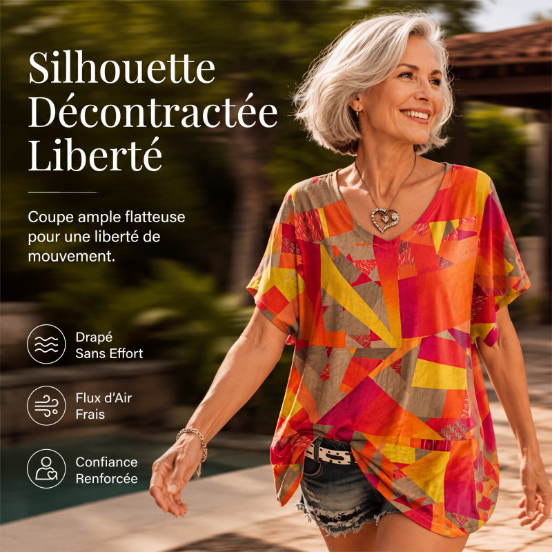 T-shirt col V imprimé effet glacé pour femme