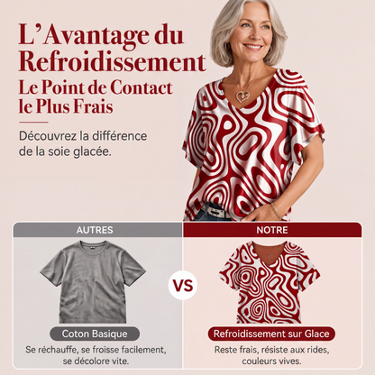 T-shirt col V imprimé effet glacé pour femme