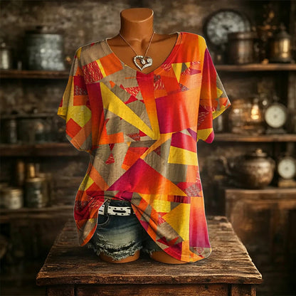 T-shirt col V imprimé effet glacé pour femme
