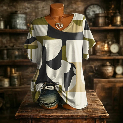 T-shirt col V imprimé effet glacé pour femme
