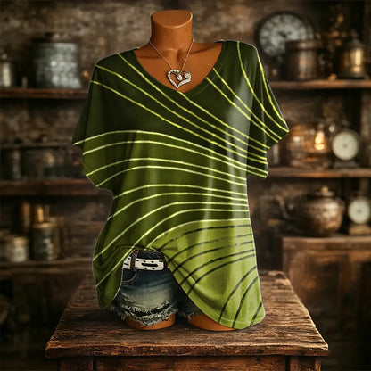 T-shirt col V imprimé effet glacé pour femme