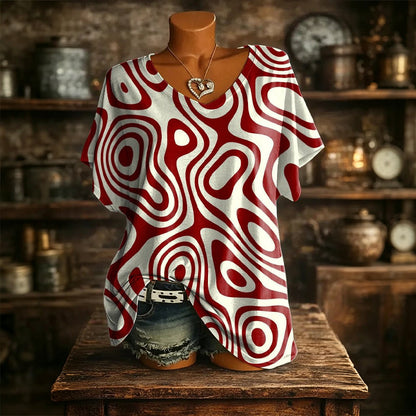T-shirt col V imprimé effet glacé pour femme