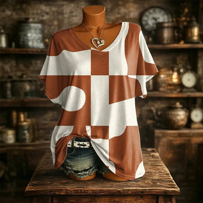 T-shirt col V imprimé effet glacé pour femme