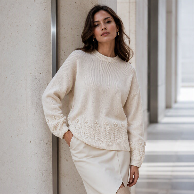 Pull à col rond en maille torsadée pour femme
