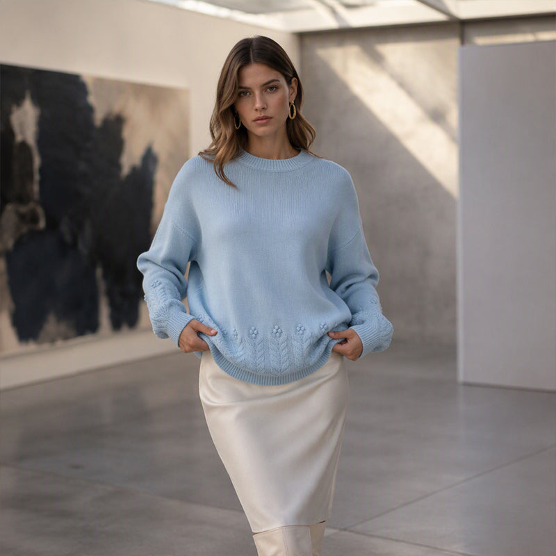 Pull à col rond en maille torsadée pour femme