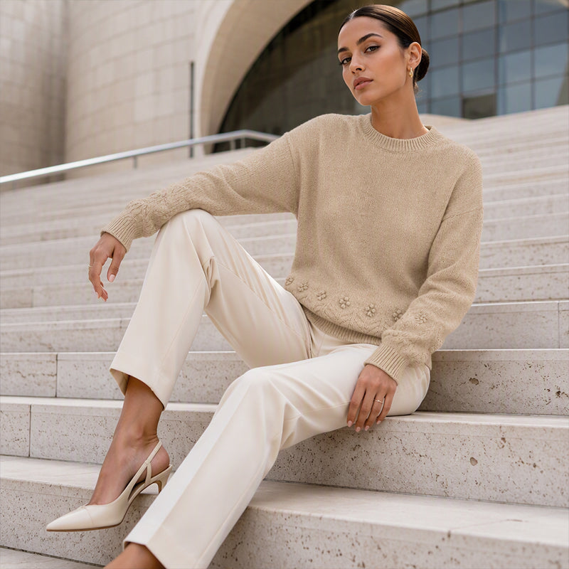 Pull à col rond en maille torsadée pour femme