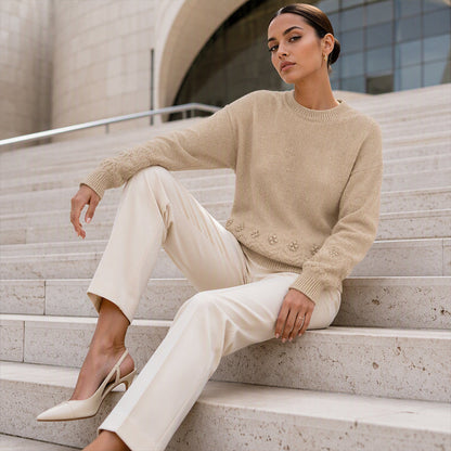 Pull à col rond en maille torsadée pour femme