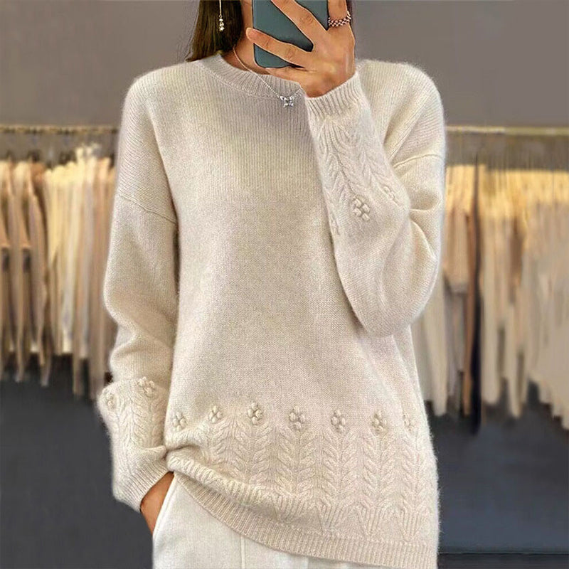 Pull à col rond en maille torsadée pour femme