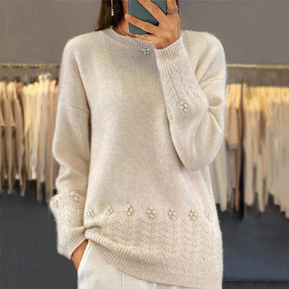 Pull à col rond en maille torsadée pour femme