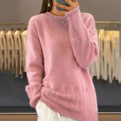 Pull à col rond en maille torsadée pour femme