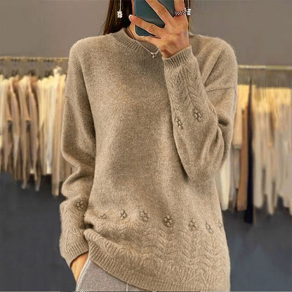 Pull à col rond en maille torsadée pour femme