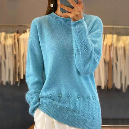 Pull à col rond en maille torsadée pour femme