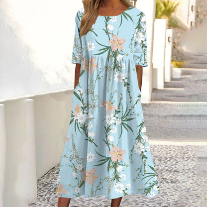 ✨Promotion exceptionnelle : 50 % de réduction 👗 Robe imprimée à manches courtes pour femme, avec poches