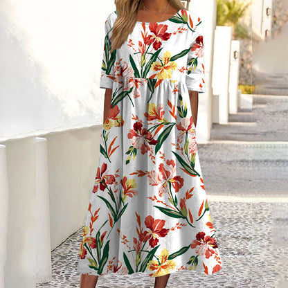 ✨Promotion exceptionnelle : 50 % de réduction 👗 Robe imprimée à manches courtes pour femme, avec poches