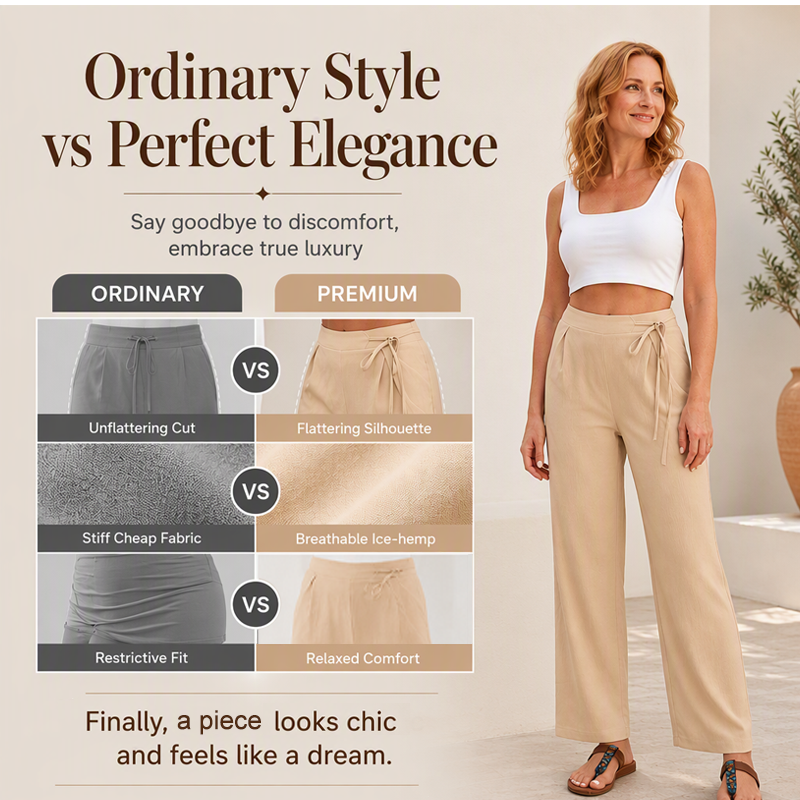Pantalon droit à taille haute et cordon de serrage pour femme