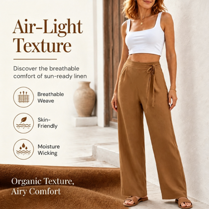 Pantalon droit à taille haute et cordon de serrage pour femme