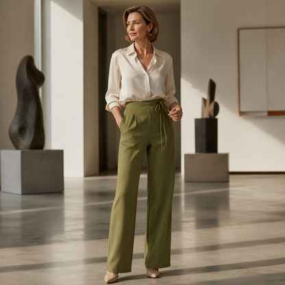 Pantalon droit à taille haute et cordon de serrage pour femme