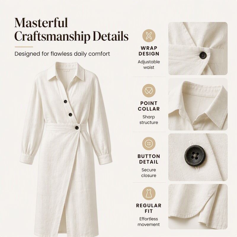 Robe-chemise midi pour femme, à revers et poches