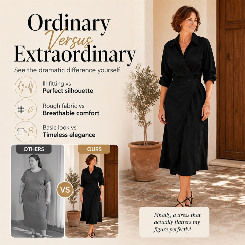 Robe-chemise midi pour femme, à revers et poches