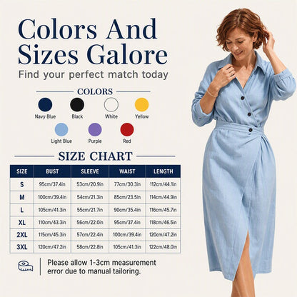 Robe-chemise midi pour femme, à revers et poches