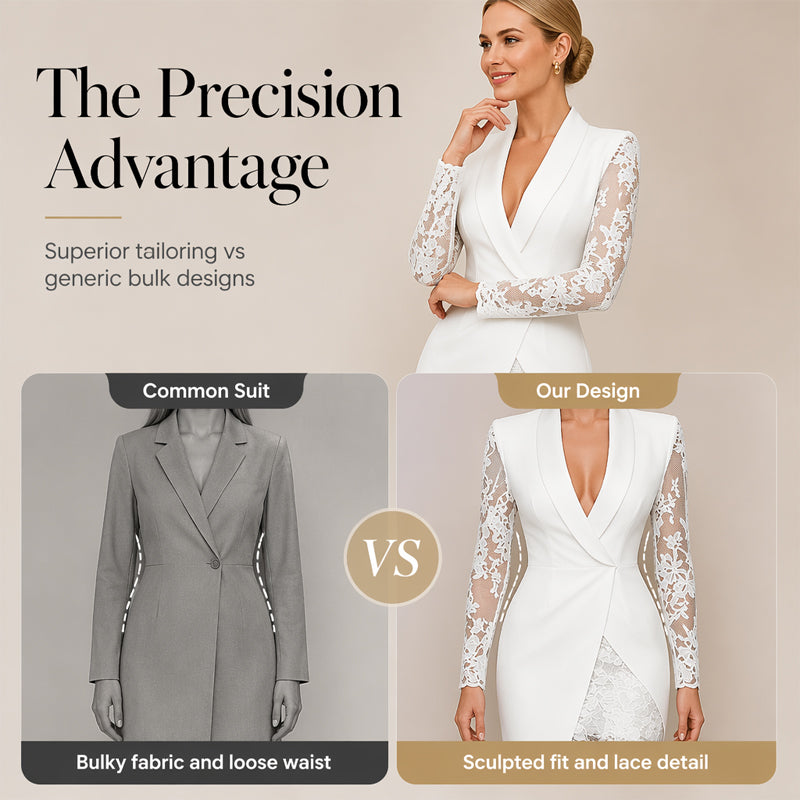 Robe Femme Élégante à Col V & Manches en Dentelle