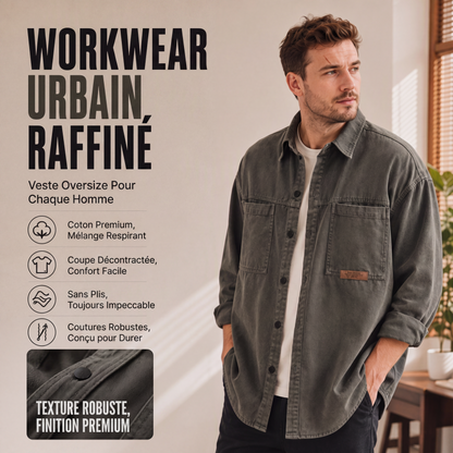 ✨ Confort & Praticité | Surchemise Utilitaire Oversize Homme à Manches Longues