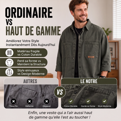 ✨ Confort & Praticité | Surchemise Utilitaire Oversize Homme à Manches Longues