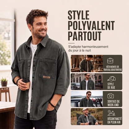 ✨ Confort & Praticité | Surchemise Utilitaire Oversize Homme à Manches Longues