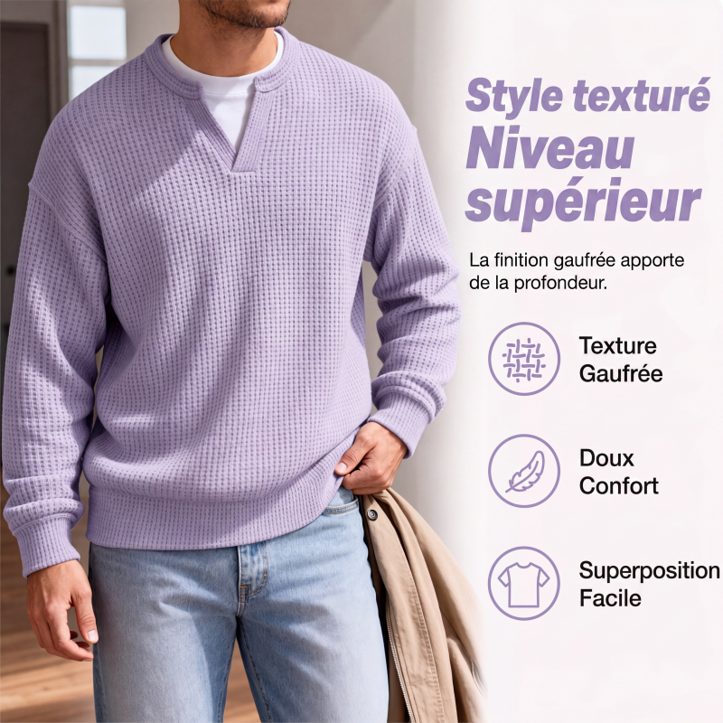 ✨ OFFRE PRIVILÈGE · -50 % | Haut Homme Gaufré Effet 2-en-1