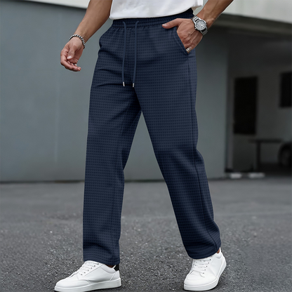 Pantalon décontracté pour homme en maille gaufrée avec cordon de serrage