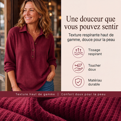 Haut Henley à manches longues en tricot gaufré pour femme