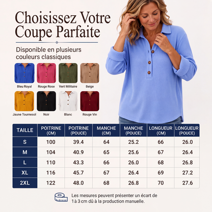 Haut Henley à manches longues en tricot gaufré pour femme