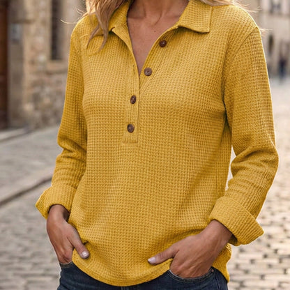Haut Henley à manches longues en tricot gaufré pour femme