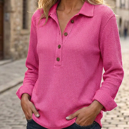 Haut Henley à manches longues en tricot gaufré pour femme