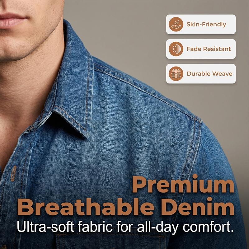 Chemise en jean à manches longues pour homme, style décontracté, boutonnée, avec cardigan