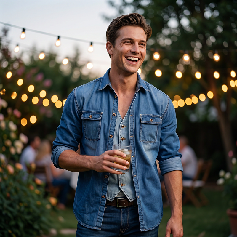 Chemise en jean à manches longues pour homme, style décontracté, boutonnée, avec cardigan