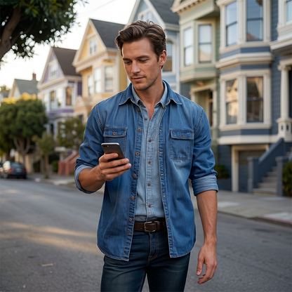 Chemise en jean à manches longues pour homme, style décontracté, boutonnée, avec cardigan