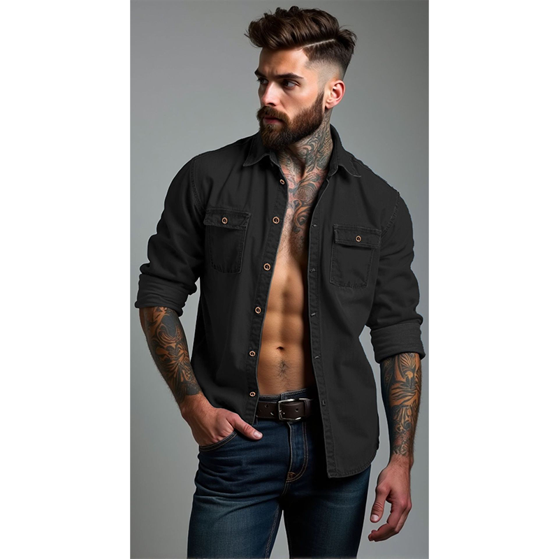 Chemise en jean à manches longues pour homme, style décontracté, boutonnée, avec cardigan
