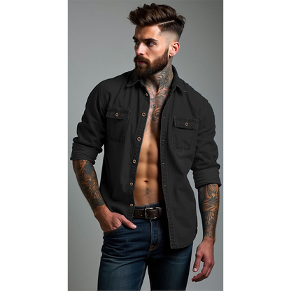 Chemise en jean à manches longues pour homme, style décontracté, boutonnée, avec cardigan