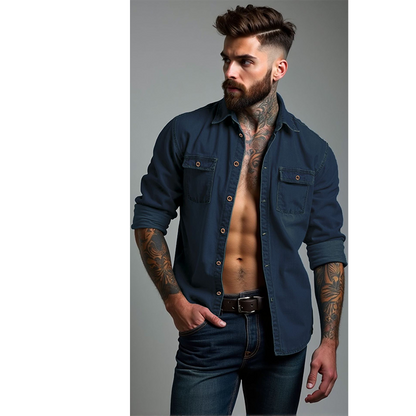Chemise en jean à manches longues pour homme, style décontracté, boutonnée, avec cardigan
