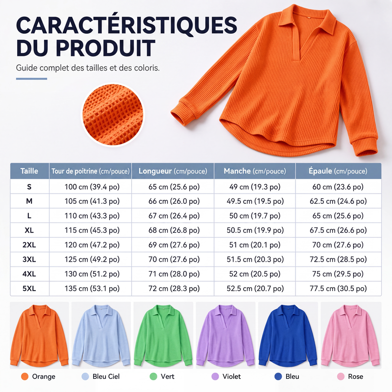 Haut en maille pour femme à col V et manches longues