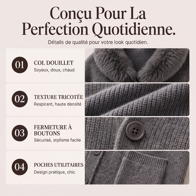Cardigan en maille à col fourrure pour femme