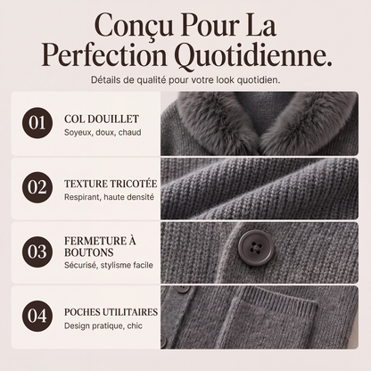 Cardigan en maille à col fourrure pour femme