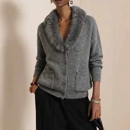 Cardigan en maille à col fourrure pour femme