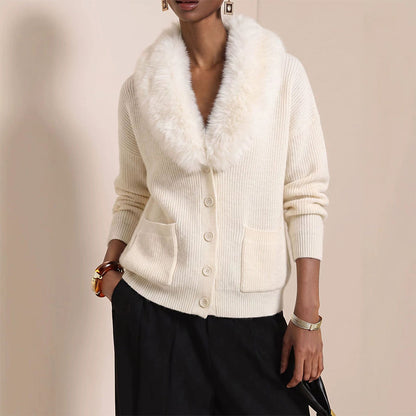 Cardigan en maille à col fourrure pour femme