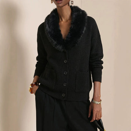 Cardigan en maille à col fourrure pour femme