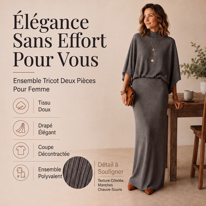 Ensemble haut à manches chauve-souris et jupe longue pour femme
