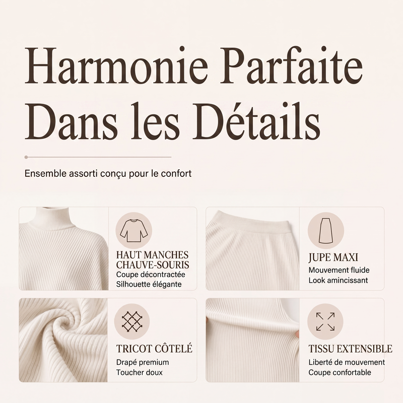 Ensemble haut à manches chauve-souris et jupe longue pour femme